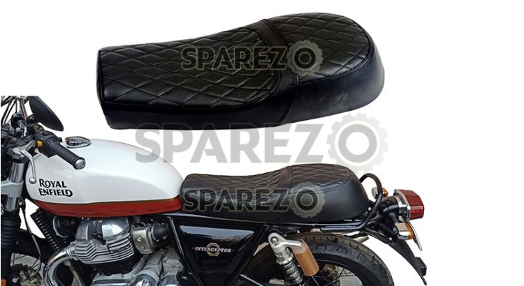 Royal Enfield GT Continental and Interceptor 650 Diamond Design Leather Dual Seat Black - SPAREZO